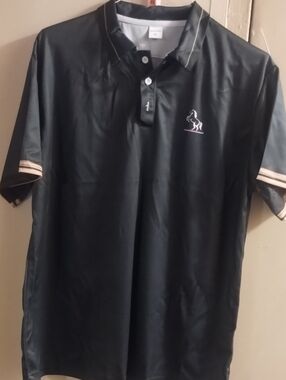 Men's Black Polo Shirt with Contrast Trim - Brand Not Visible